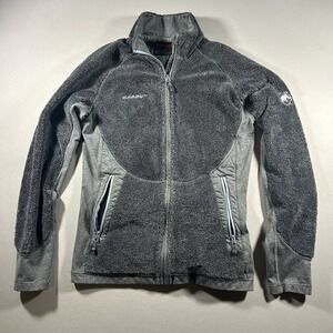 Womens Mammut Full Zip Fleece Jacket Gray Soft Pile Hiking Outdoor XS Warm